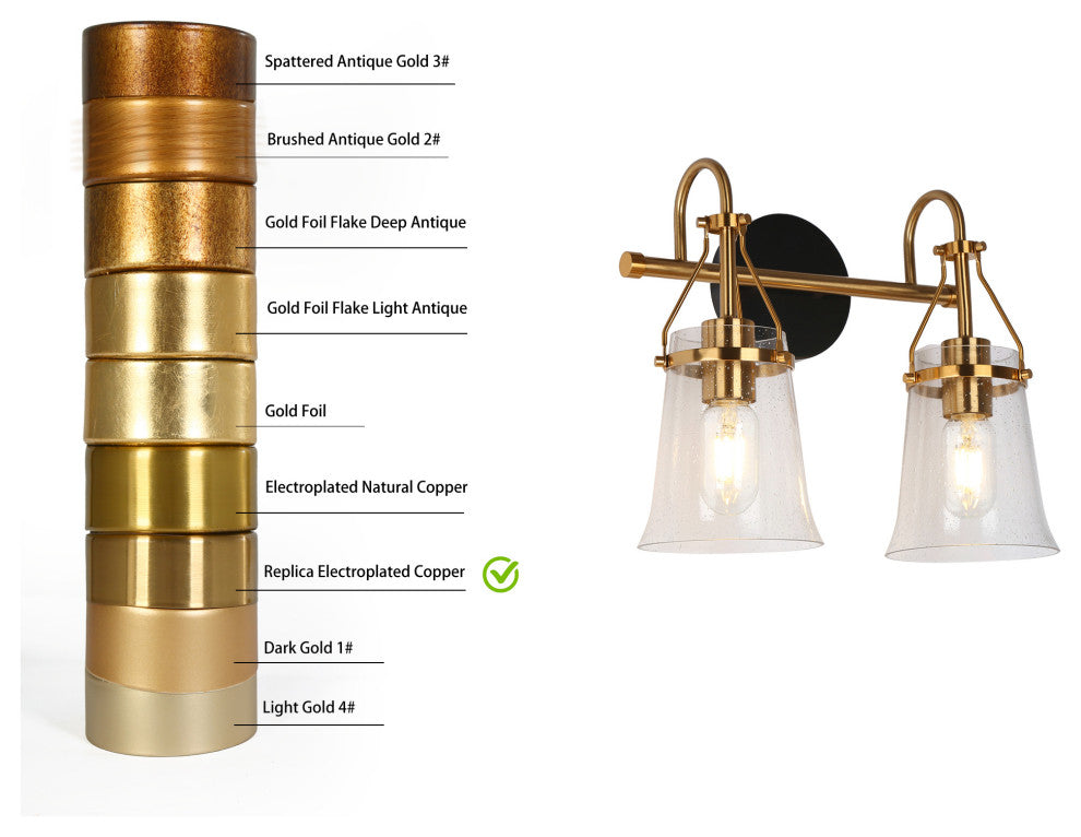 LNC Polished Gold Modern Seeded-Glass Wall Sconce, 2 Lights