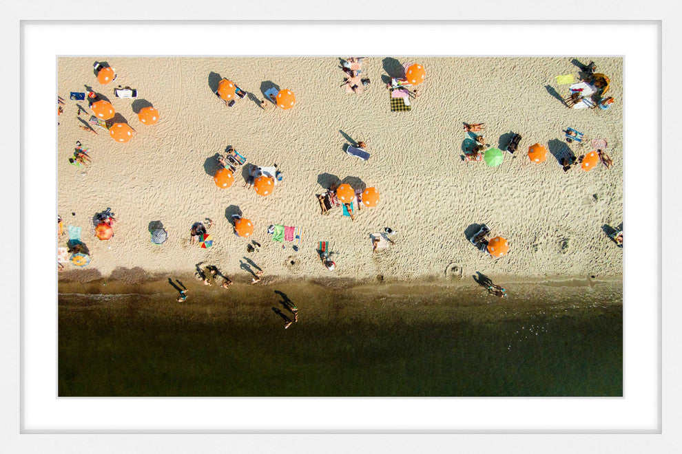 "Orange Umbrellas" Framed Print by Karolis Janulis