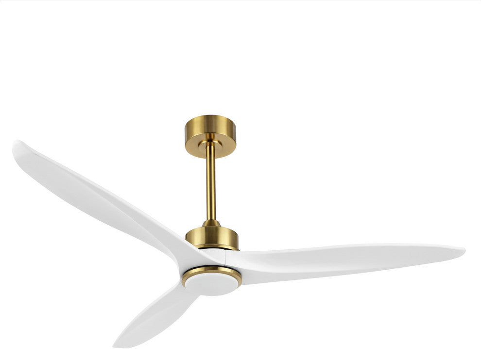 52" Solid Wood 3-Blade LED Ceiling Fan With Remote Control and Light Kit, Gold/White