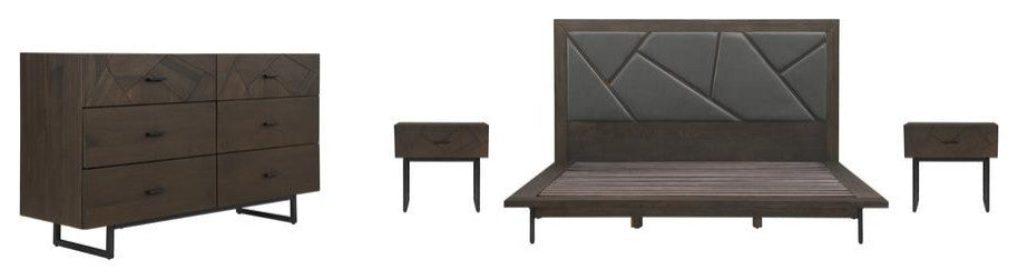 Marquis 4 Piece King Size Platform Bed Frame Bedroom Set in Oak Wood with...
