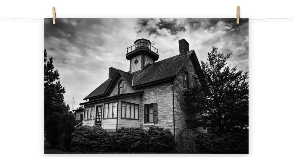 Cedar Point Lighthouse in Black and White Unframed Wall Art Prints, 12" X 16"