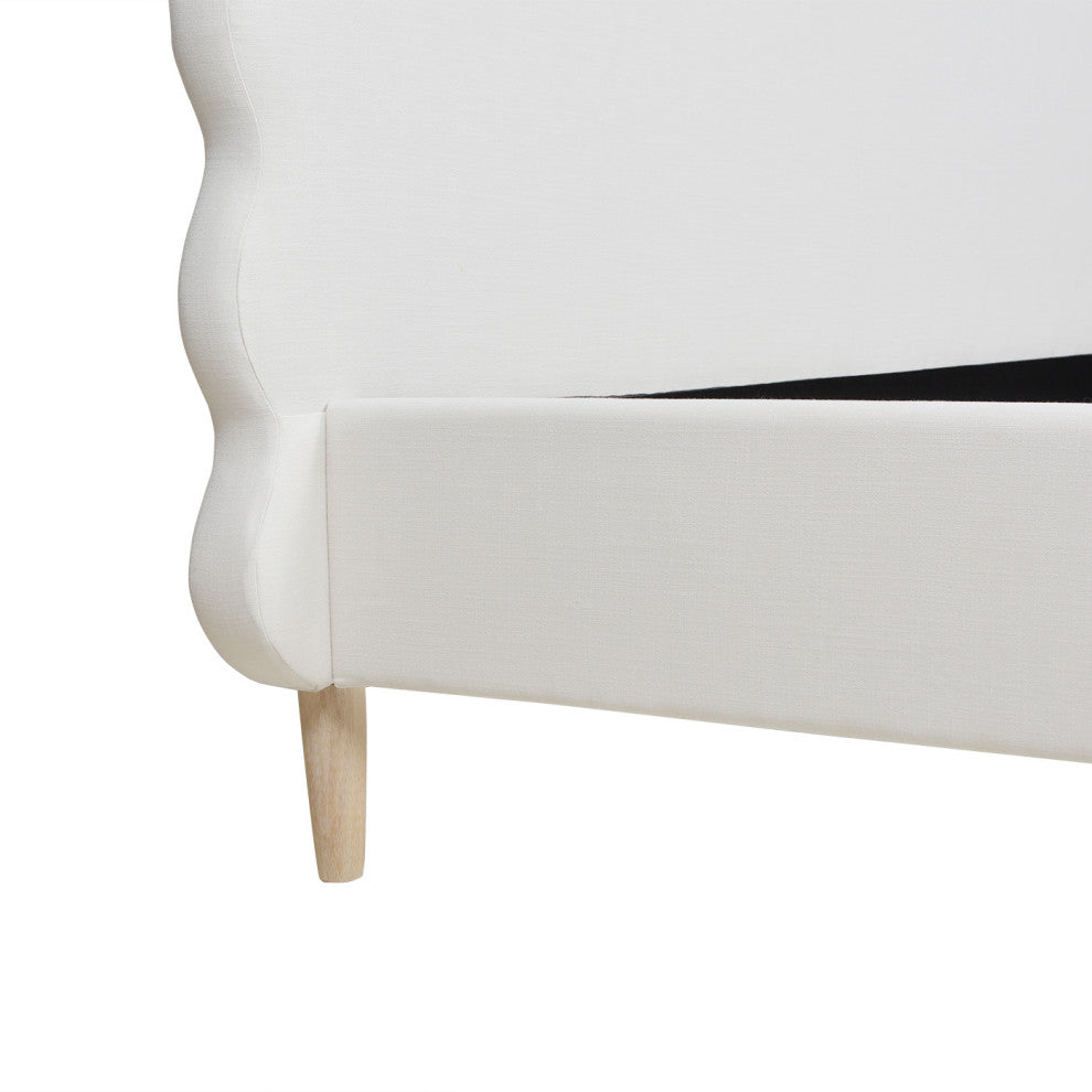 Stockholm Modern Wavy Headboard Platform Bed, Antique White Polyester, King