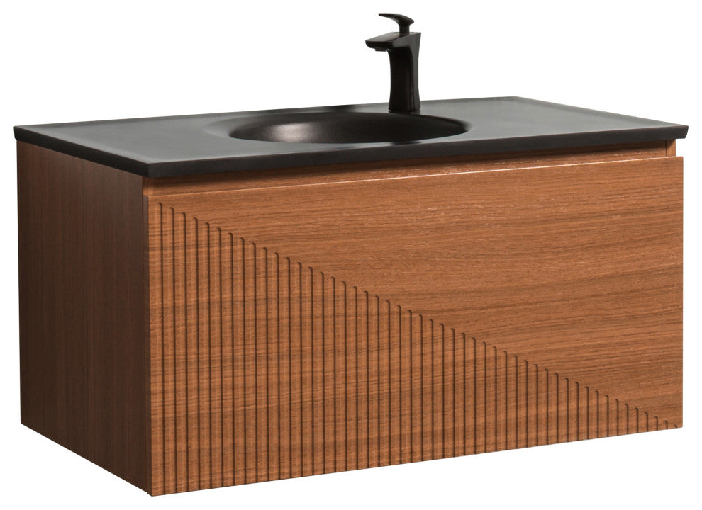Simon  Wall Mount Vanity With Integrated black Sink, 36"