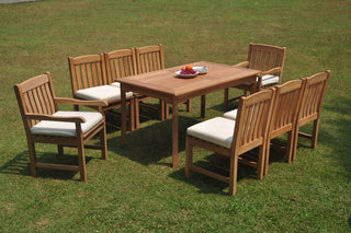 9-Piece Outdoor Patio Teak Dining Set: 83" Rectangle Table, 8 Devon Chairs