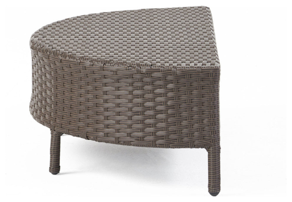 Harper Outdoor Wicker Half-Round Coffee Table, Dark Brown