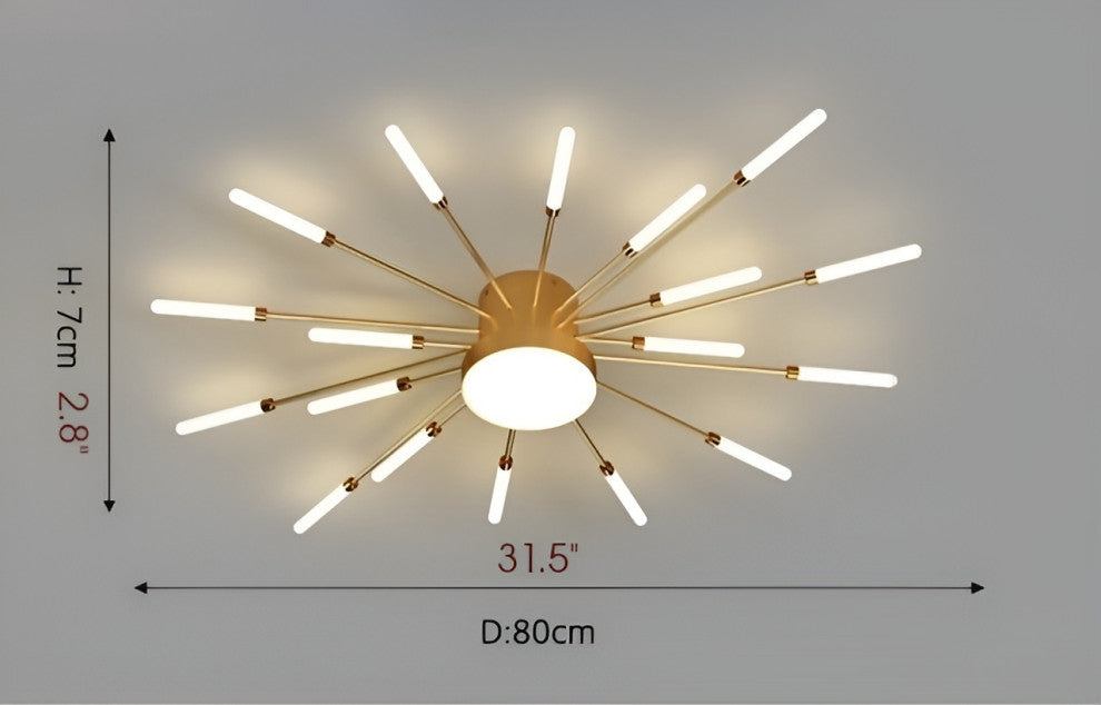 Willisau | Luxury LED Sun Ceiling Light, Gold, 18 Heads