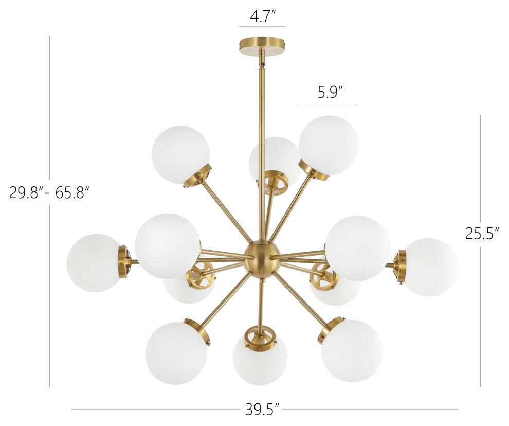 12-Light Dimmable Sputnik Sphere Chandelier, White Glass Shades