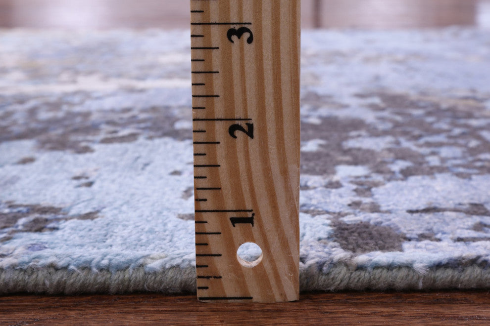 2' 7" X 10' 3" Hand Knotted Wool and Silk Abstract Runner Rug Q9428