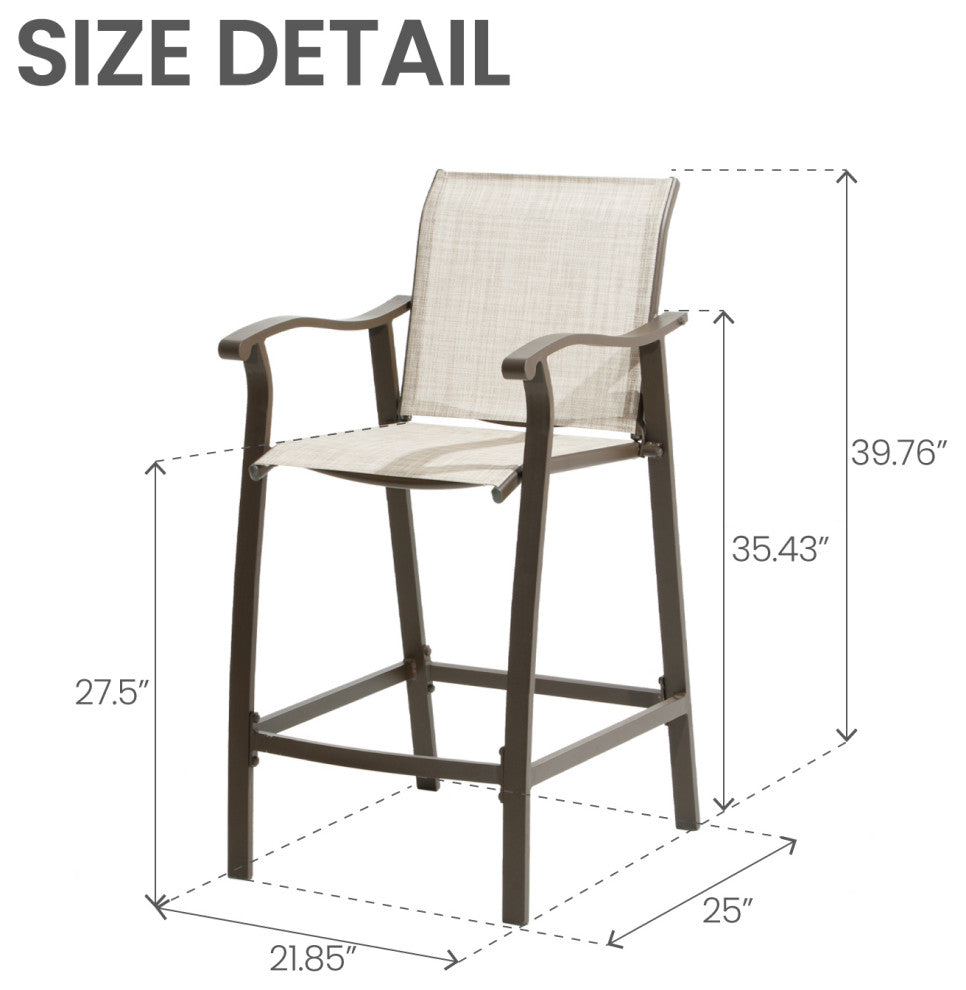 Outdoor Bar Stools Patio Bar Chairs, Set of 2, Beige