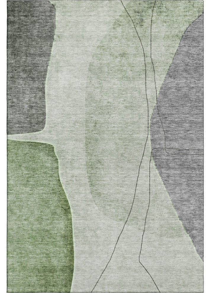 Premium Machine Washable Mayfield AMF696 Green 3' x 5' Rug