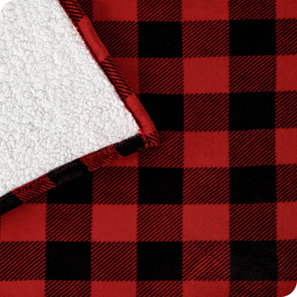 Fleece Sherpa Blanket, Buffalo Plaid Red/Black, King