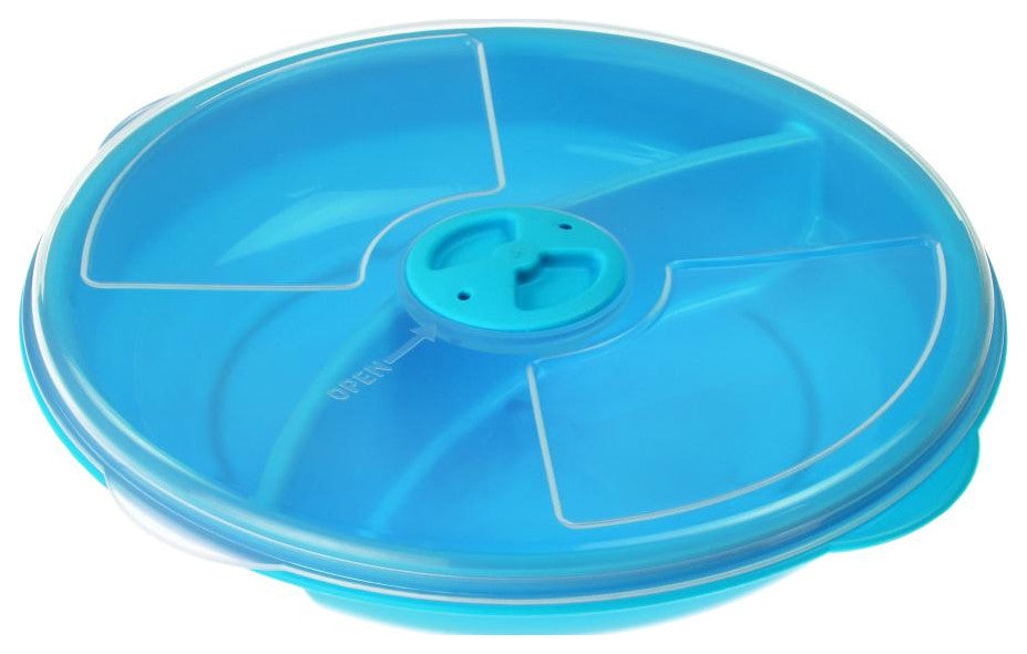 Two Compartment Microwave Tray with Cover, Blue, Pack of 1