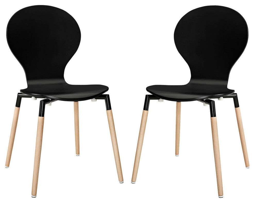 Modern Contemporary Kitchen Wood Dining Chair Set of 2 Black