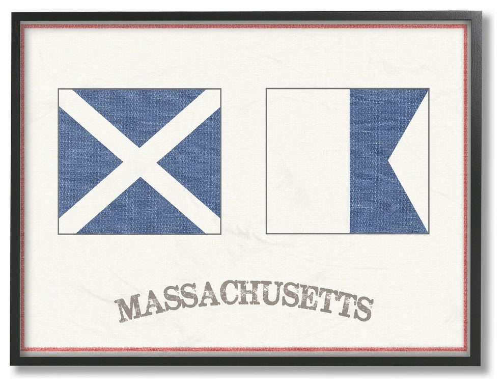 Red & Blue Nautical Flags Massachusetts Framed Giclee Texturized Art, 11"x14"
