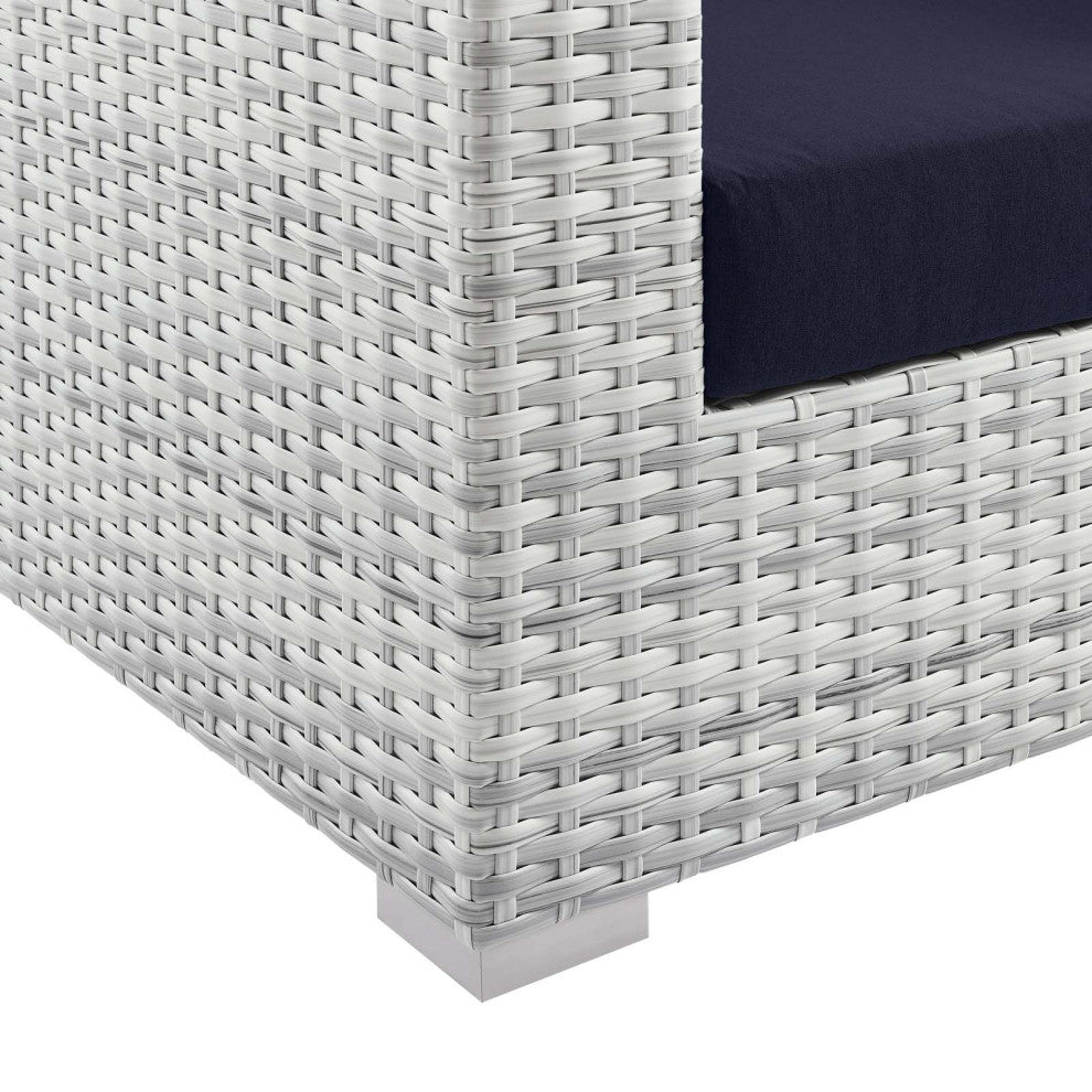 Lounge Loveseat Sofa, Rattan, Wicker, Gray Blue Navy, Modern, Outdoor Patio