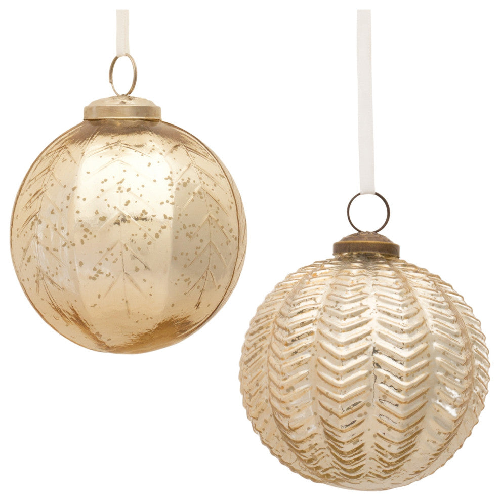 Ribbed Mercury Glass Ball Ornament, 6-Piece Set