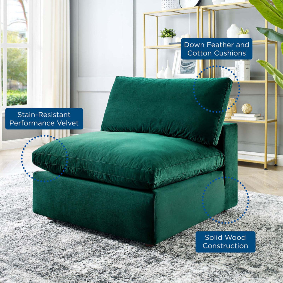 Sofa Middle Chair, Velvet, Green, Modern, Living Lounge Hotel Lobby Hospitality