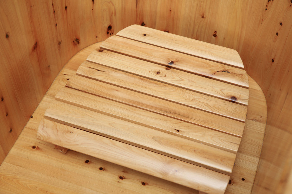 61" Free Standing Cedar Wood Bath Tub With Chrome Tub Filler