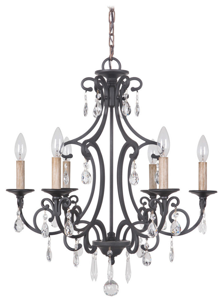 Bentley 6-Light Chandelier, Matte Black With Crystals