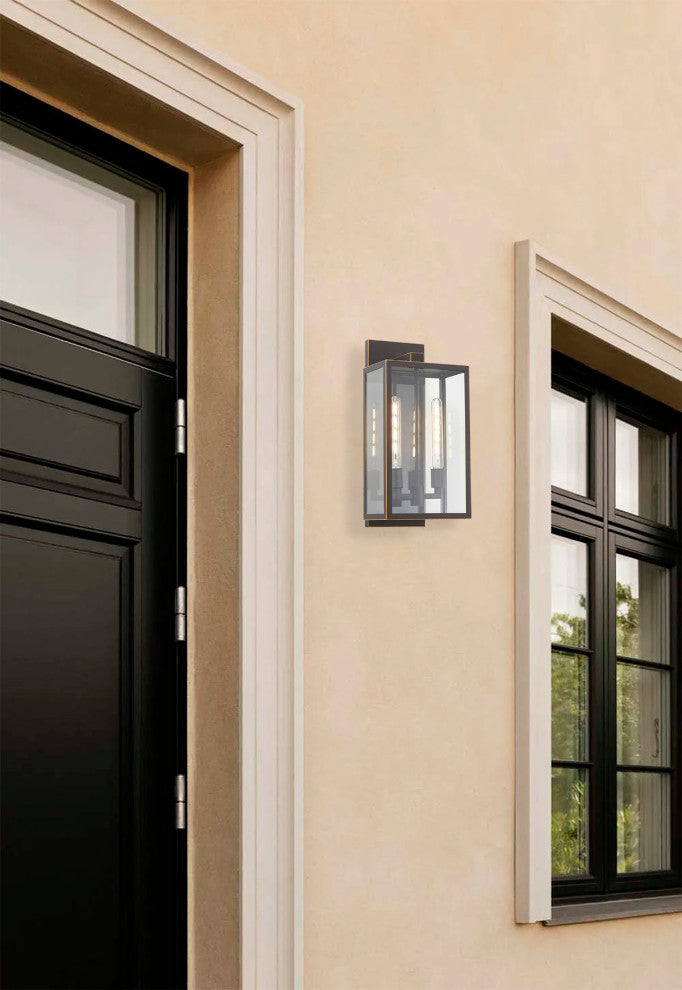 Bronzed Black Stainless Steel Outdoor Wall Sconce With Clear Glass