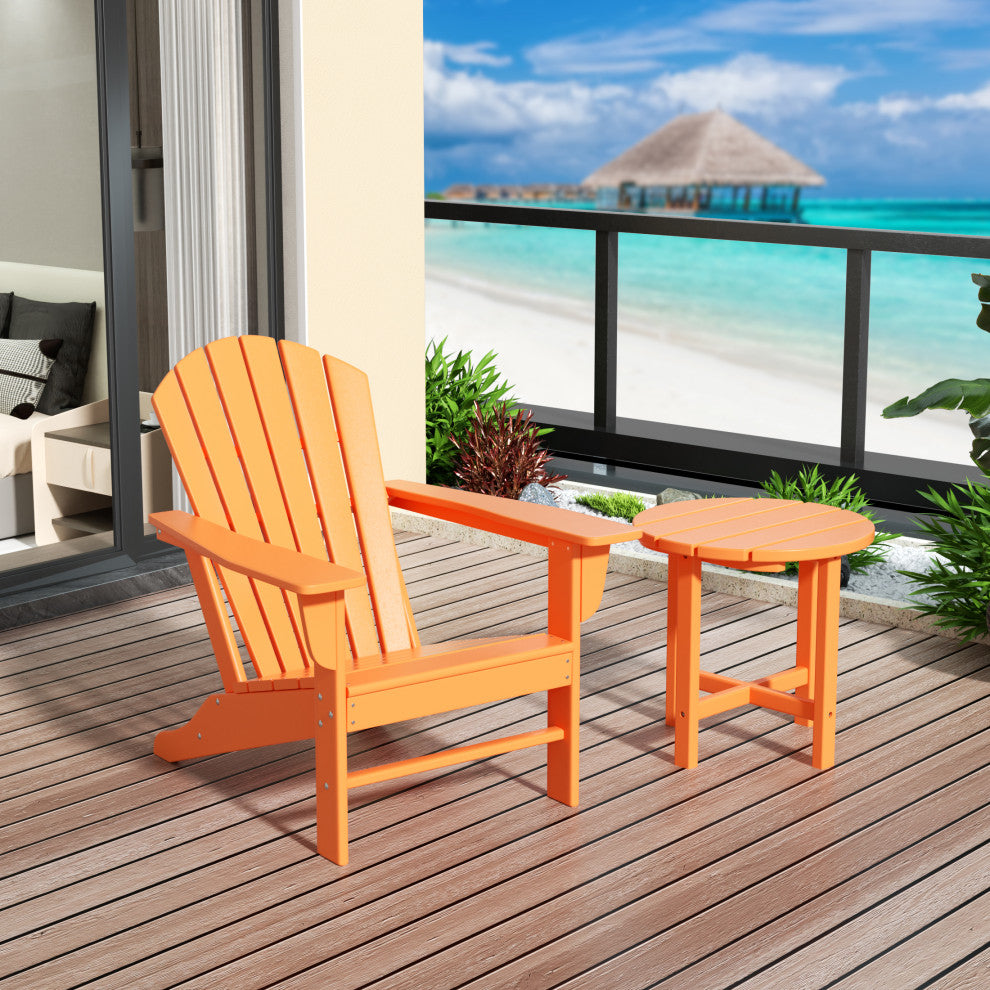 WestinTrends 2PC Outdoor Adirondack Poly Lumber Patio Chair, Side Table Set, Orange