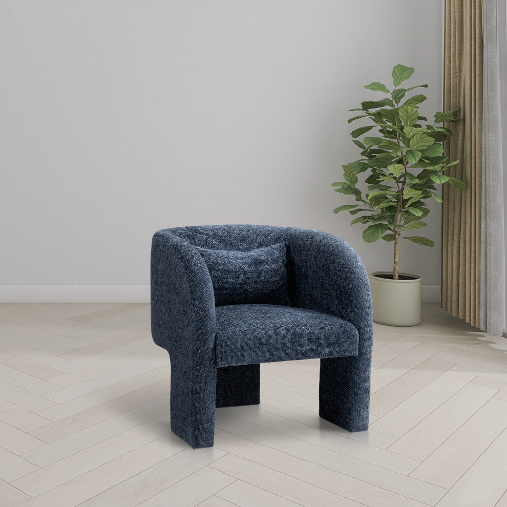 Sawyer Beige Weaved Polyester Fabric Accent Chair, Navy, Chenille Fabric