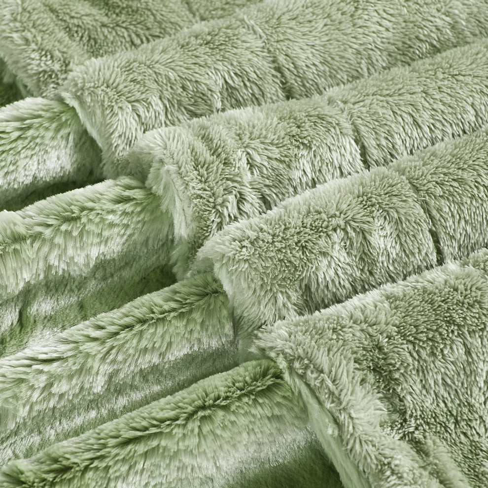 Plain Faux Fur Throw Blanket, Sage, 60"x80"