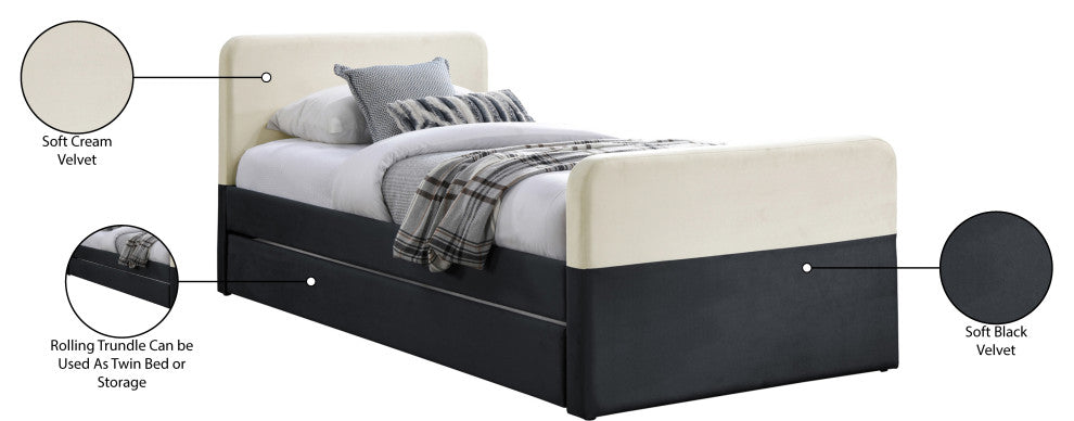 Ivy Upholstered Trundle/Storage Bed, Black, Twin, Velvet
