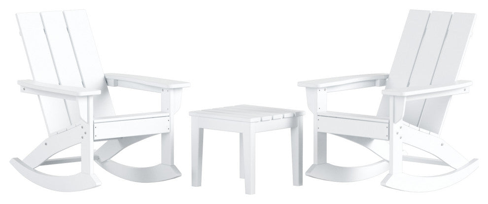 WestinTrends 3PC Outdoor Patio Adirondack Rocking Chair, Side Table Set, White