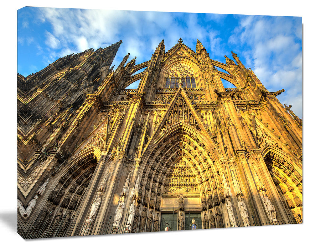 Dom Church in City Cologne Lit By Sun, Cityscape Art Print on Canvas, 20"x12"