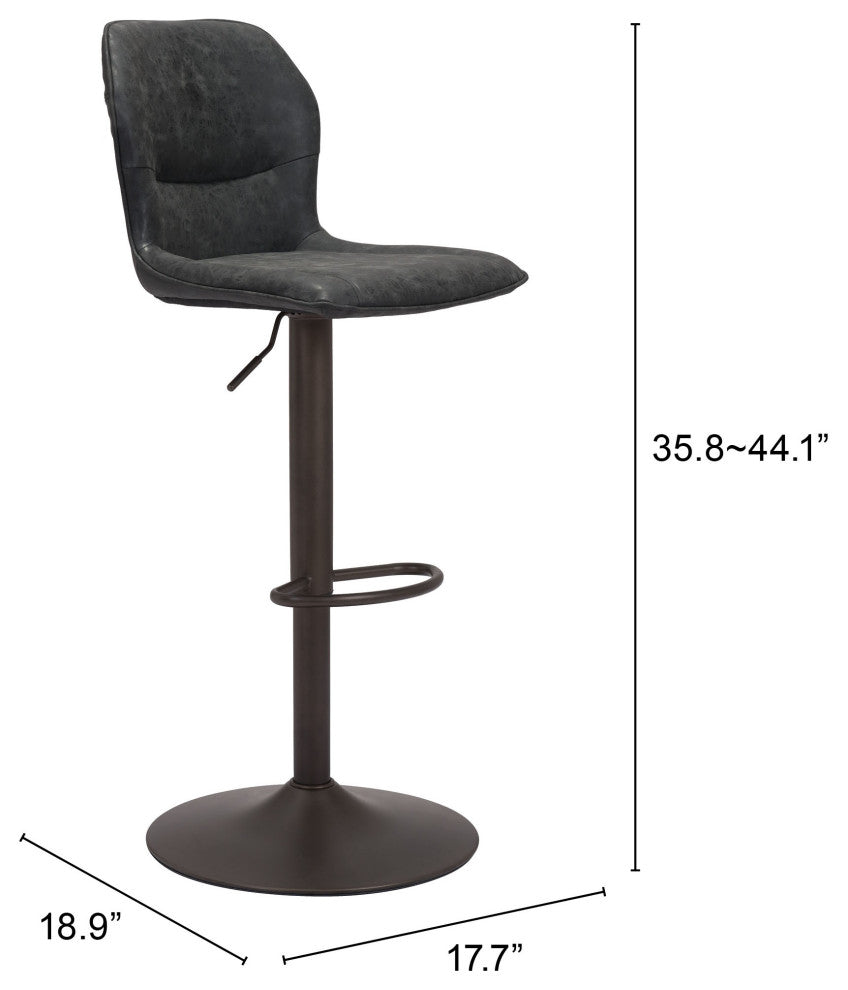 Bar Stool Chair Barstool, Faux Vinyl Leather, Steel, Vintage Black, Bronze