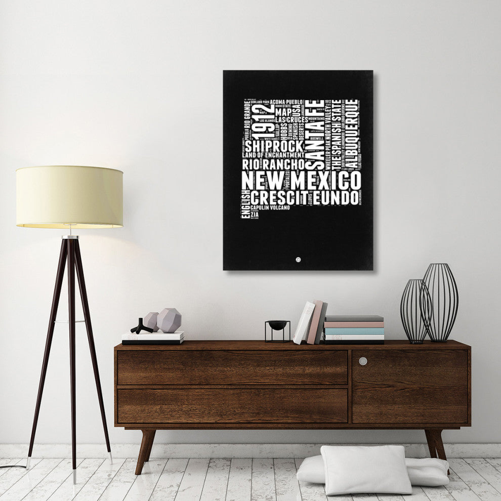 "New Mexico Black and White Map" Fine Art Print