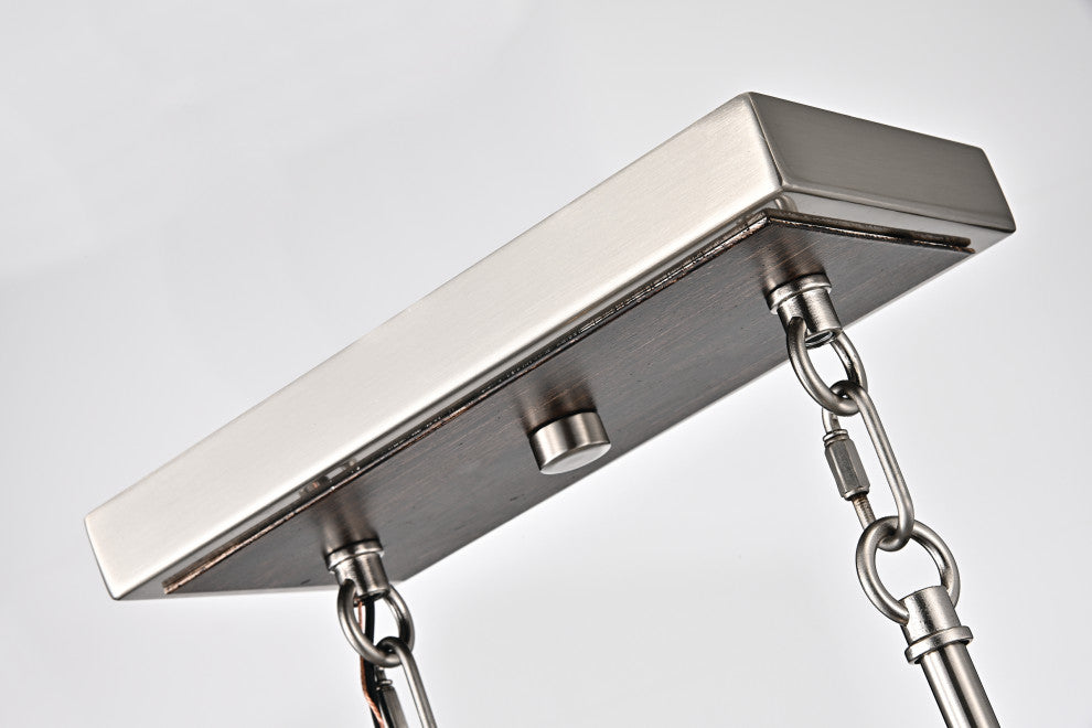 6-Light Brushed Nickel and Wood Finish Island Linear Industrial Chandelier