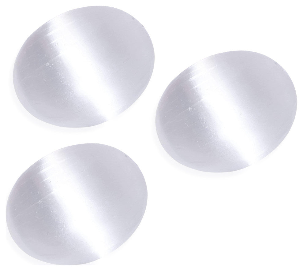 Himalayan Glow Selenite Palm Stone, High Energy Calming Effects, 3 Pack