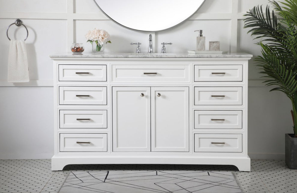 Amber Single Bathroom Vanity, Blue, White, 60"