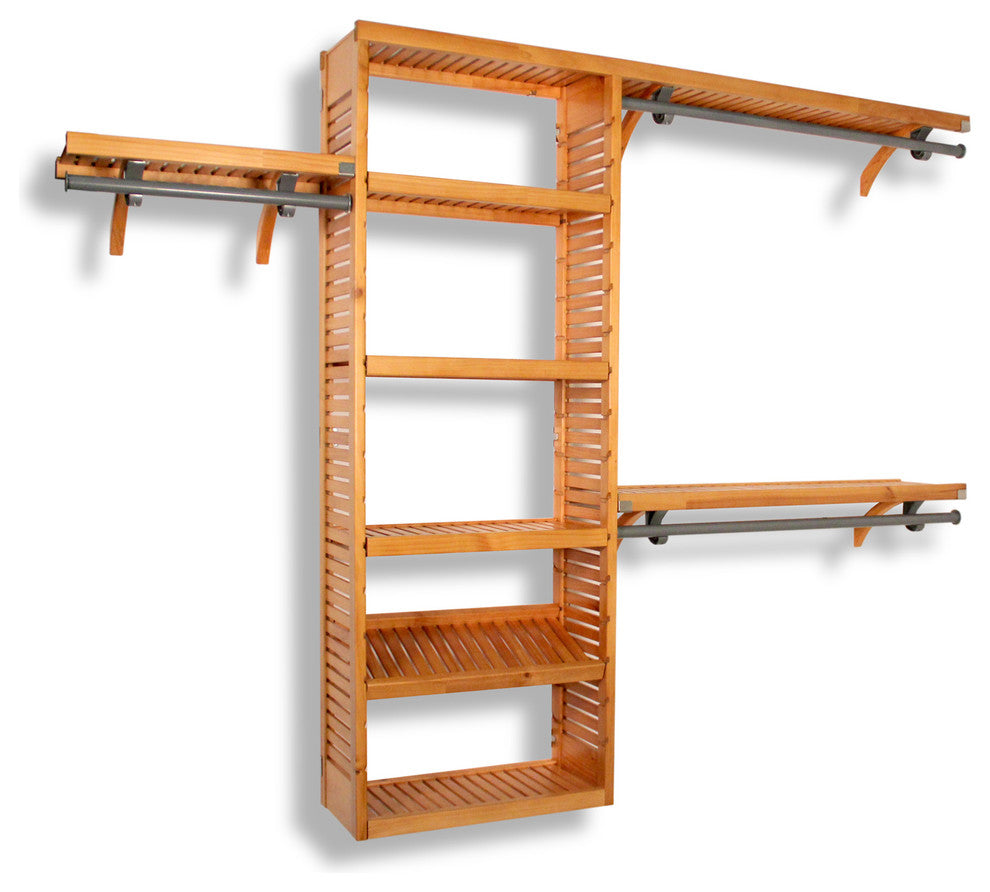 Solid Wood Reach-In Closet Organizer with hanging, Honey Maple