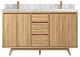 Madison Teak 60 Double Bathroom Vanity in Light Natural 2" Carrara Marble