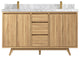 Madison Teak 60 Double Bathroom Vanity in Light Natural 2" Carrara Marble