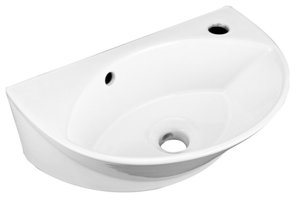 White Ceramic Bathroom Wall Mount Sink 17" Oval Basin with Faucet Hole Overflow