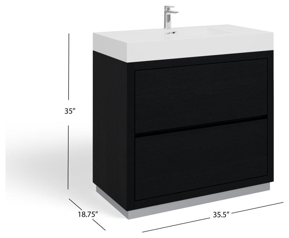 Boutique Bath Vanity, Black, 36", Single Sink, Freestanding