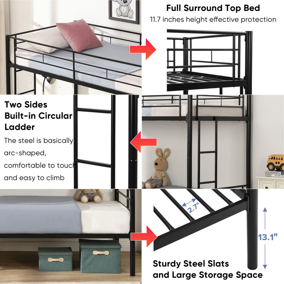 Gewnee Bunk Bed Twin Over Twin Size with 2 Ladders and Full-Length Guardrail