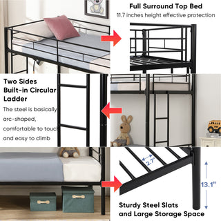 Gewnee Bunk Bed Twin Over Twin Size with 2 Ladders and Full-Length Guardrail