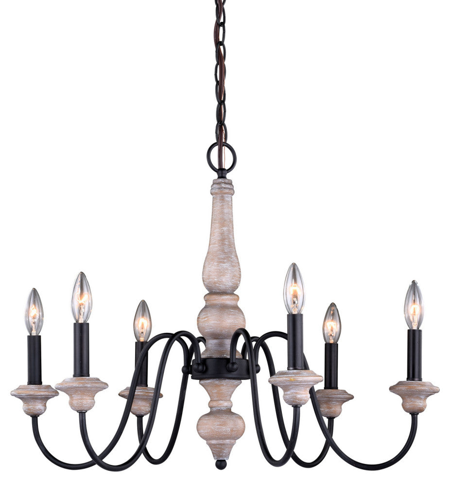 Georgetown Six Light Chandelier, Vintage Ash and Oil Burnished Bronze