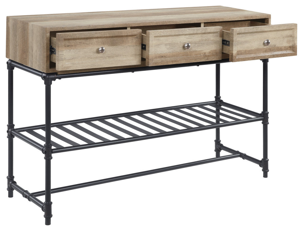 3 Drawers Sofa Table, Oak and Sandy Black