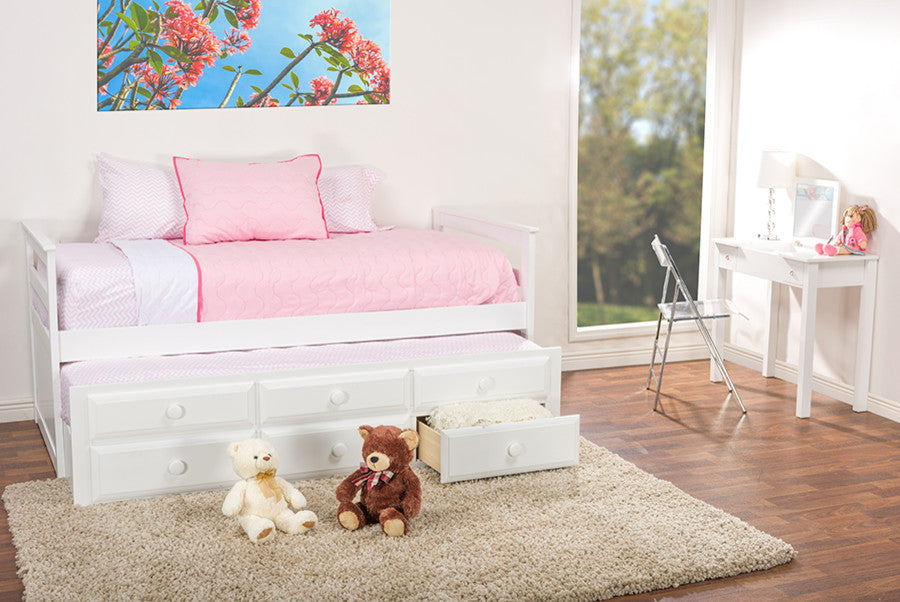 Ballina White Wood Contemporary Twin-Size Trundle Bed