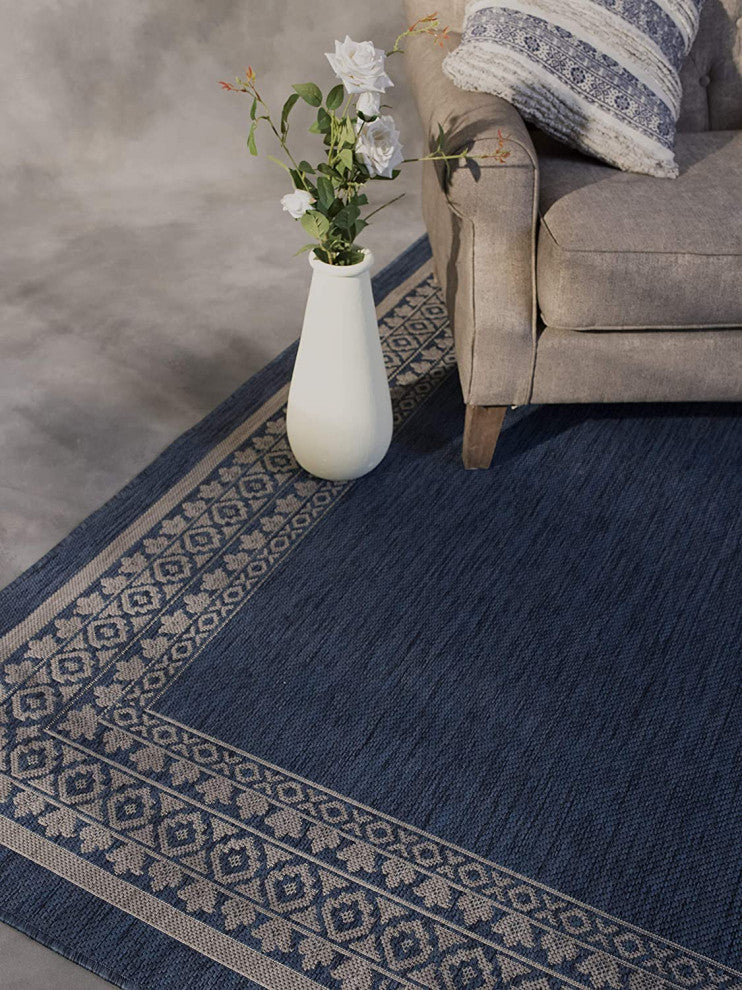 Outdoor Collection Oriental Accent Water Proof Rug, Midnight Blue, 5'3"x7'6"