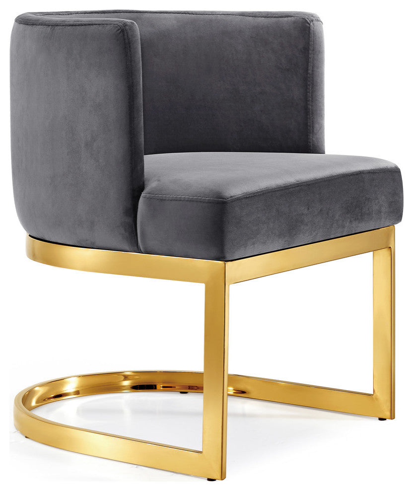 Gianna Velvet Dining Chair, Gray, Gold Base