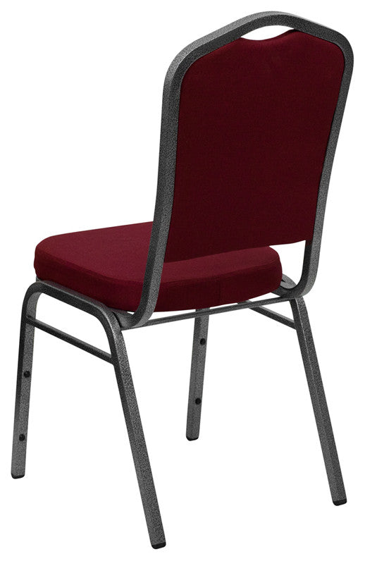 Crown Back Stacking Banquet Chair in Burgundy Fabric-Silver Vein Frame