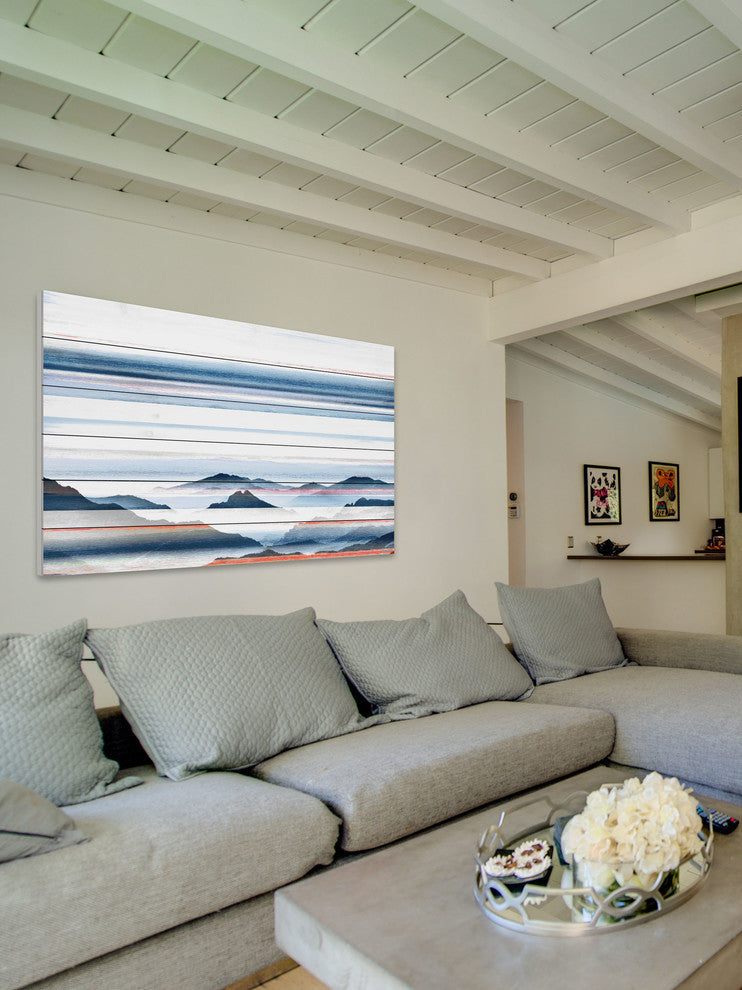 "Hidden Blue Mountains" Print on White Wood, 36"x24"