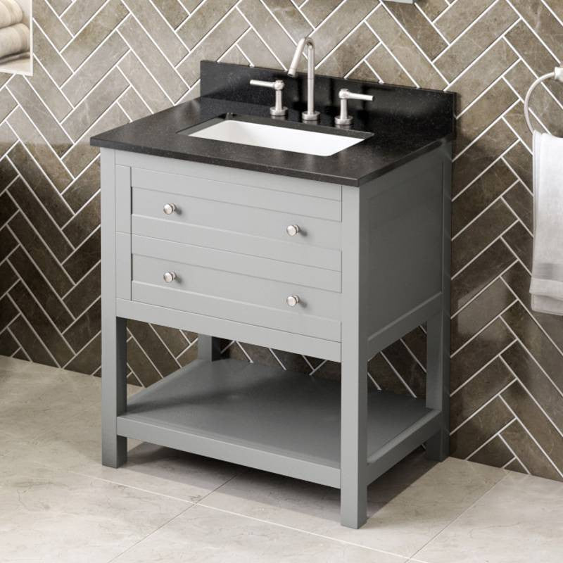 Astoria Transitional 30" Grey Vanity, Black Granite Vanity Top